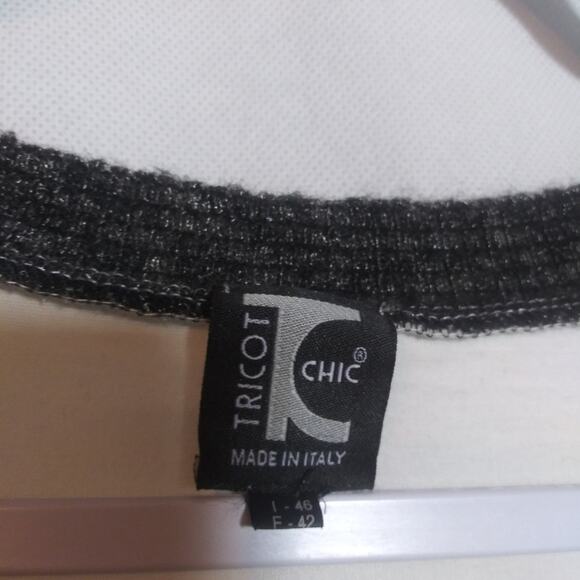 Tricot Chic Knit Cream and Black Long Sleeve Graphic Top Odd Art Luxury Size 10 - Picture 10 of 15